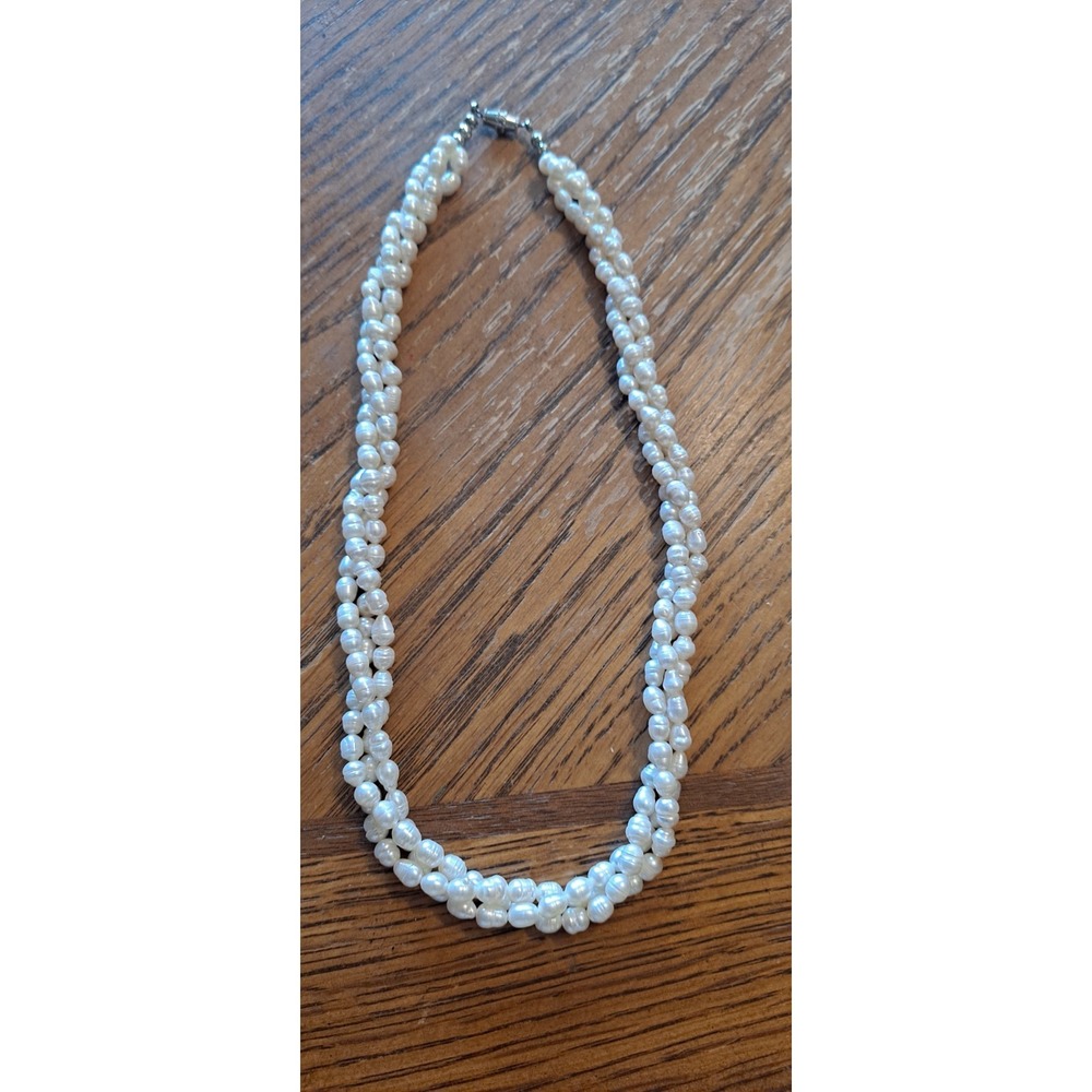 Vintage Freshwater Pearl Necklace Triple Strand Approx 18" Silver Closure
